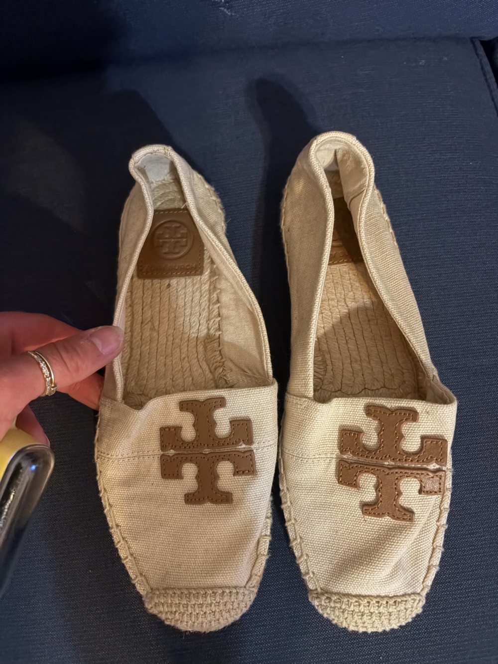 Tory Burch Natural Canvas Espadrille with Brown Leather Logo